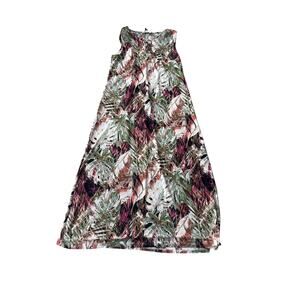 Chelsea Taylor Tropical Leaf Print Sleeveless Maxi Dress Vacation Resort